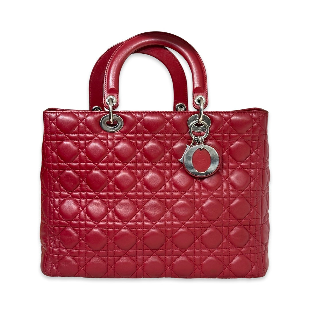 Pre-Owned Dior Red Leather Large LambSkin Lady Dior Shoulder Bag 