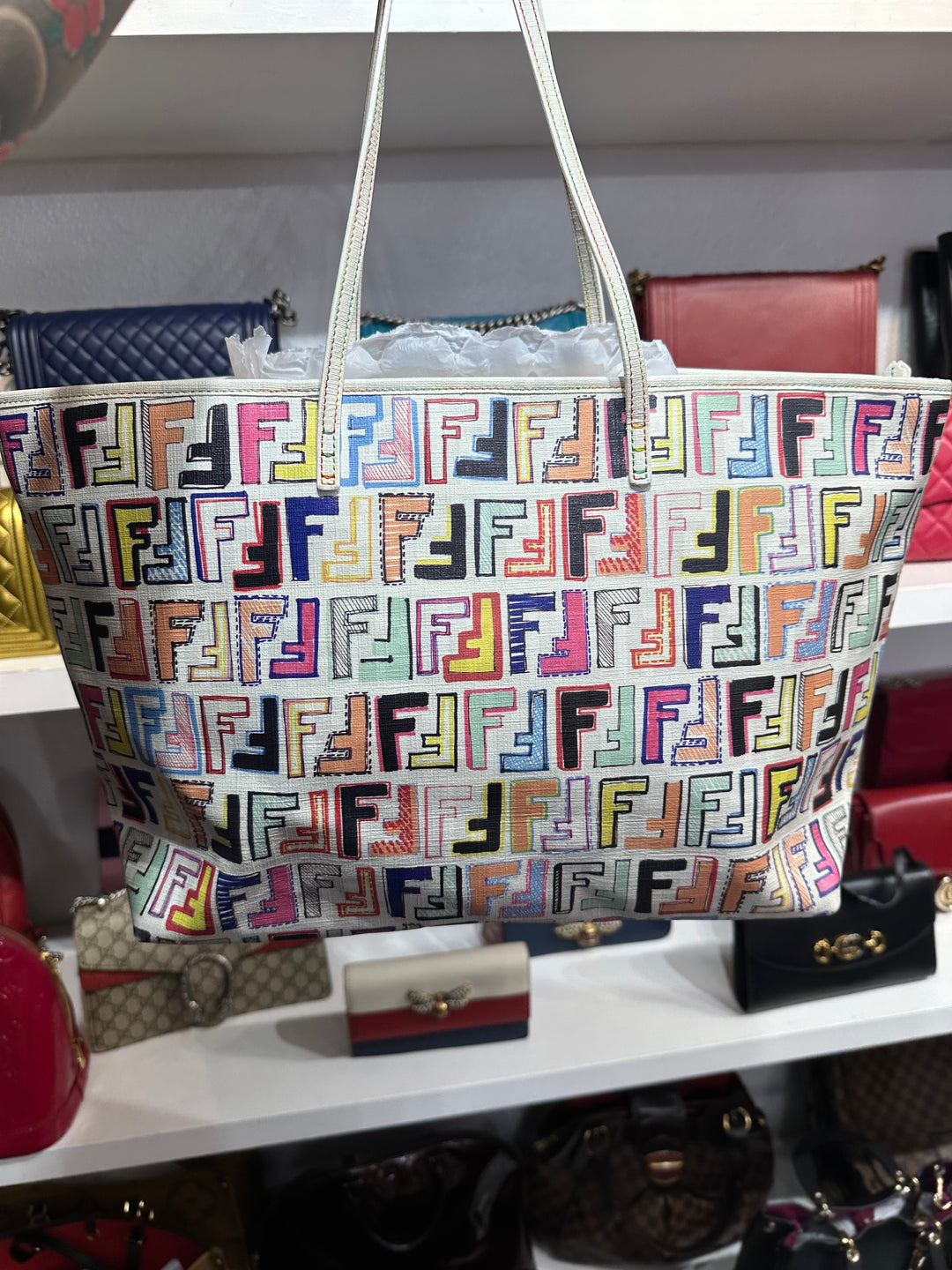 Fendi multi color FF Logo large Tote