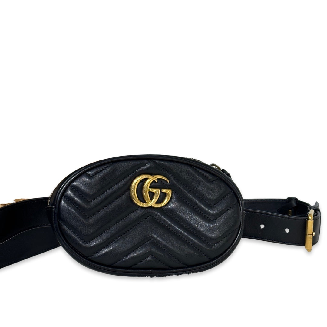 Pre-Owned Gucci Black Leather Marmont Waist Bag Belt Bag  display picture 3