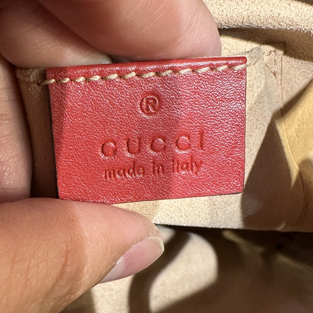 Pre-Owned Gucci GG Logo Red Leather Mini Marmont Backpack