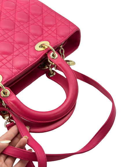 Preloved Christian Dior Pink Lambskin Large Lady Dior Shoulder Bag