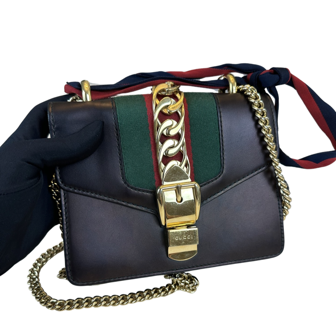 Pre-owned Gucci Mini Black Metallic Sylvie Shoulder Bag