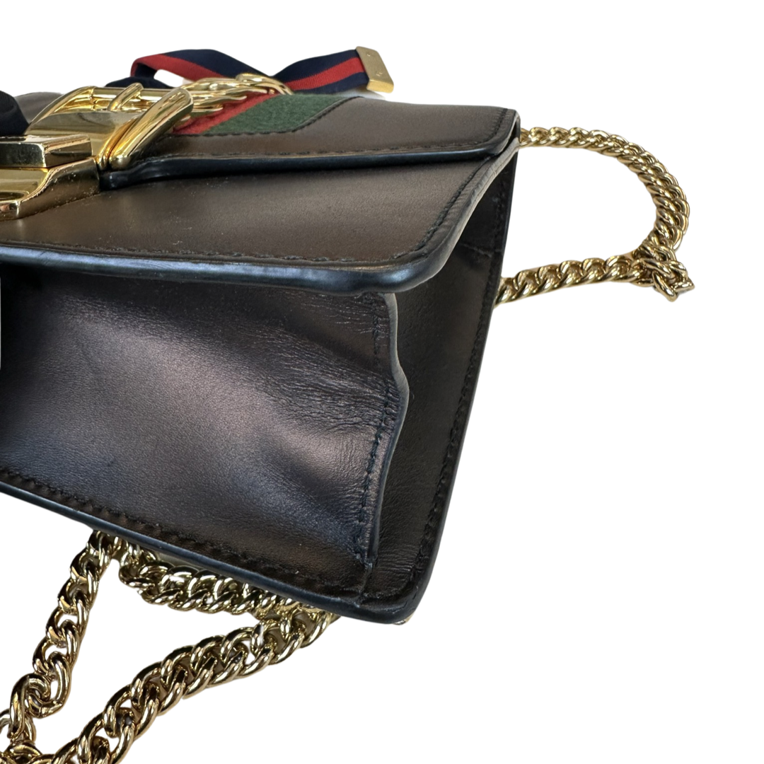 Pre-owned Gucci Mini Black Metallic Sylvie Shoulder Bag