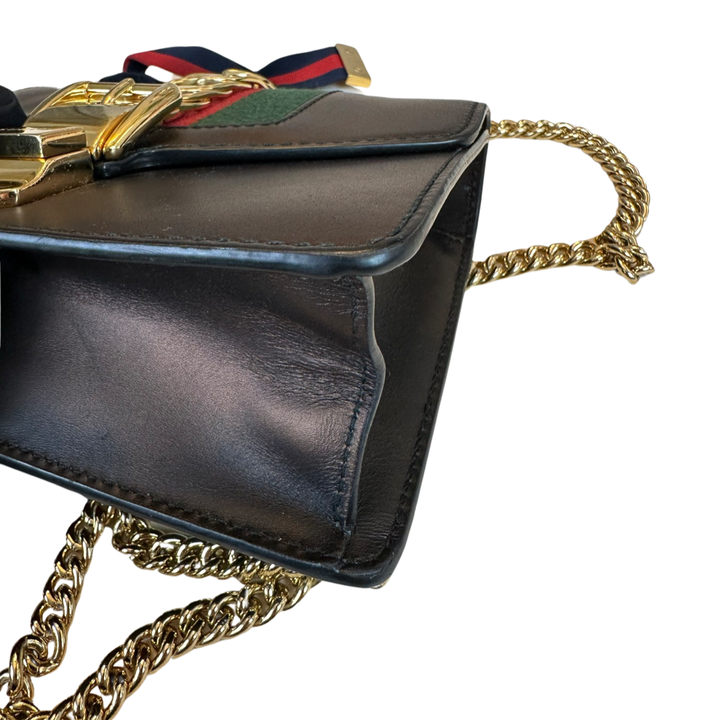 Pre-owned Gucci Mini Black Metallic Sylvie Shoulder Bag