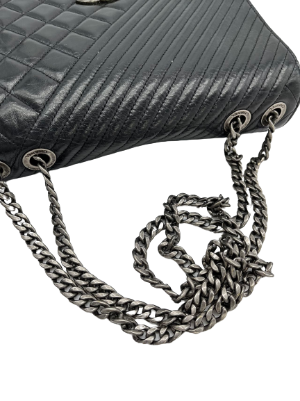 Preloved Chanel Black Leather boy Bag Shoulder Bag