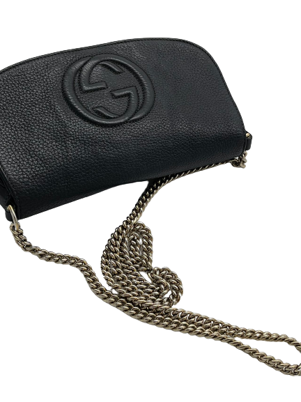 Preloved Gucci GG Logo Black Leather Soho Chain Shoulder Bag Crossbody