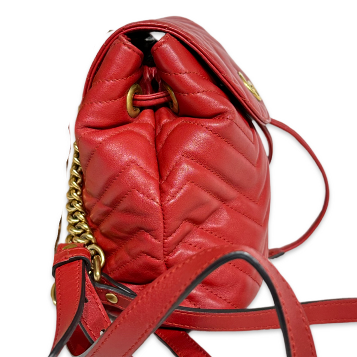 Pre-Owned Gucci GG Logo Red Leather Mini Marmont Backpack