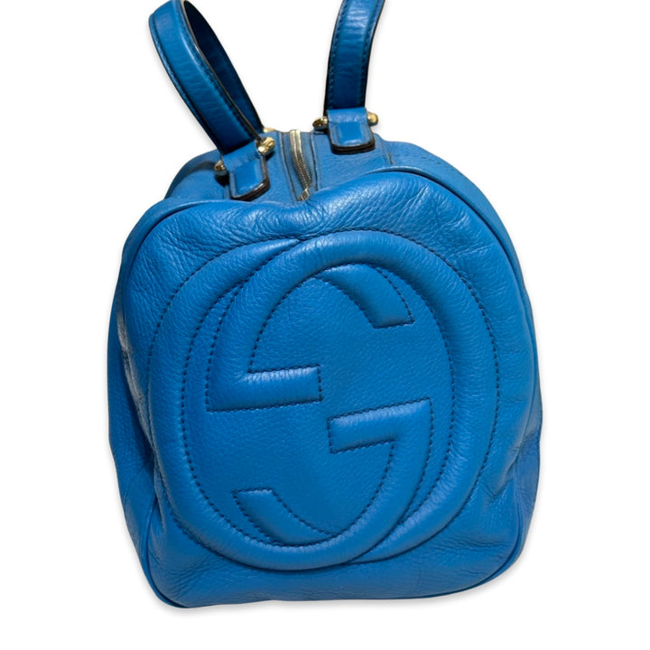 Pre-Owned Gucci Blue Leather GG Logo Soho Boston Bag Top Handle Bag