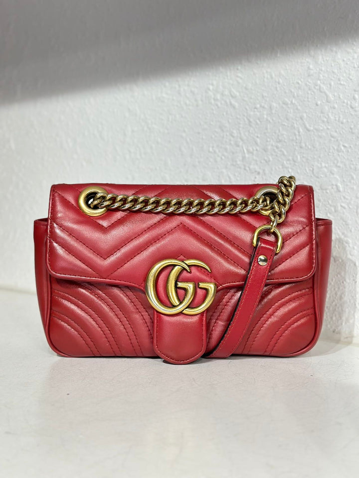 Gucci Red Leather Small Marmont shoulder bag crossbody