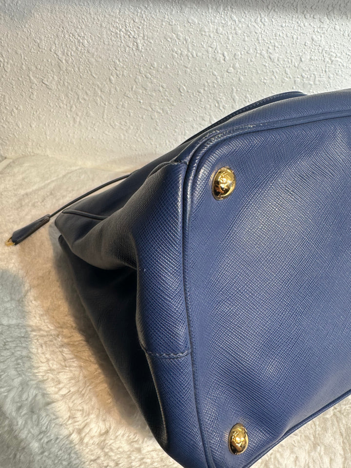 Prada blue Saffiano leather tote shoulder bag