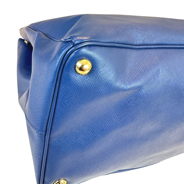 Pre-Owned Prada Blue Leather Saffiano Lux Large Tote Satchel