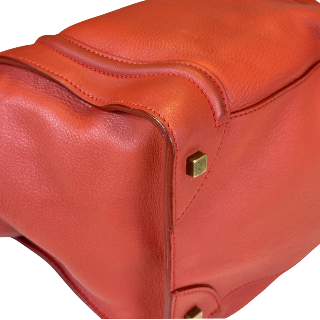 Pre-Owned Celine Orange Red Leather Mini Luggage Large Top Handle Bag