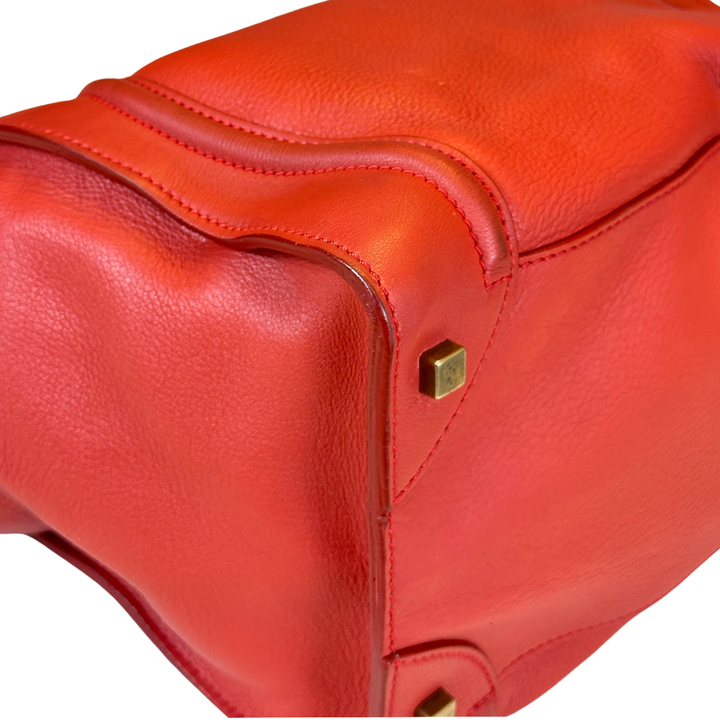 Pre-Owned Celine Orange Red Leather Mini Luggage Large Top Handle Bag