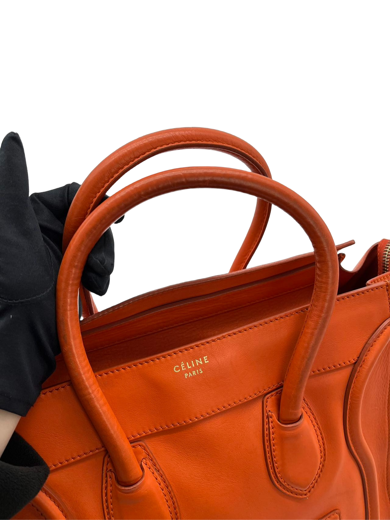 Preloved Celine Orange Leather Mini Luggage Satchel Handbag