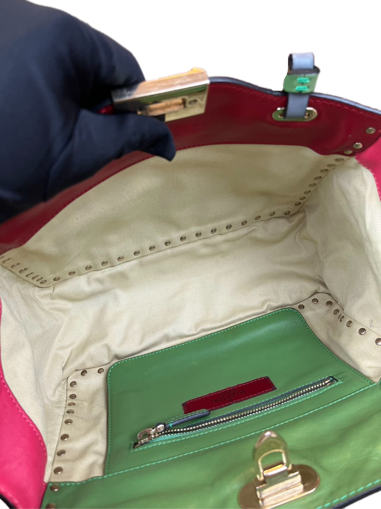 Preloved Valentino Tri-Color RockStud Shoulder Bag Crossbody