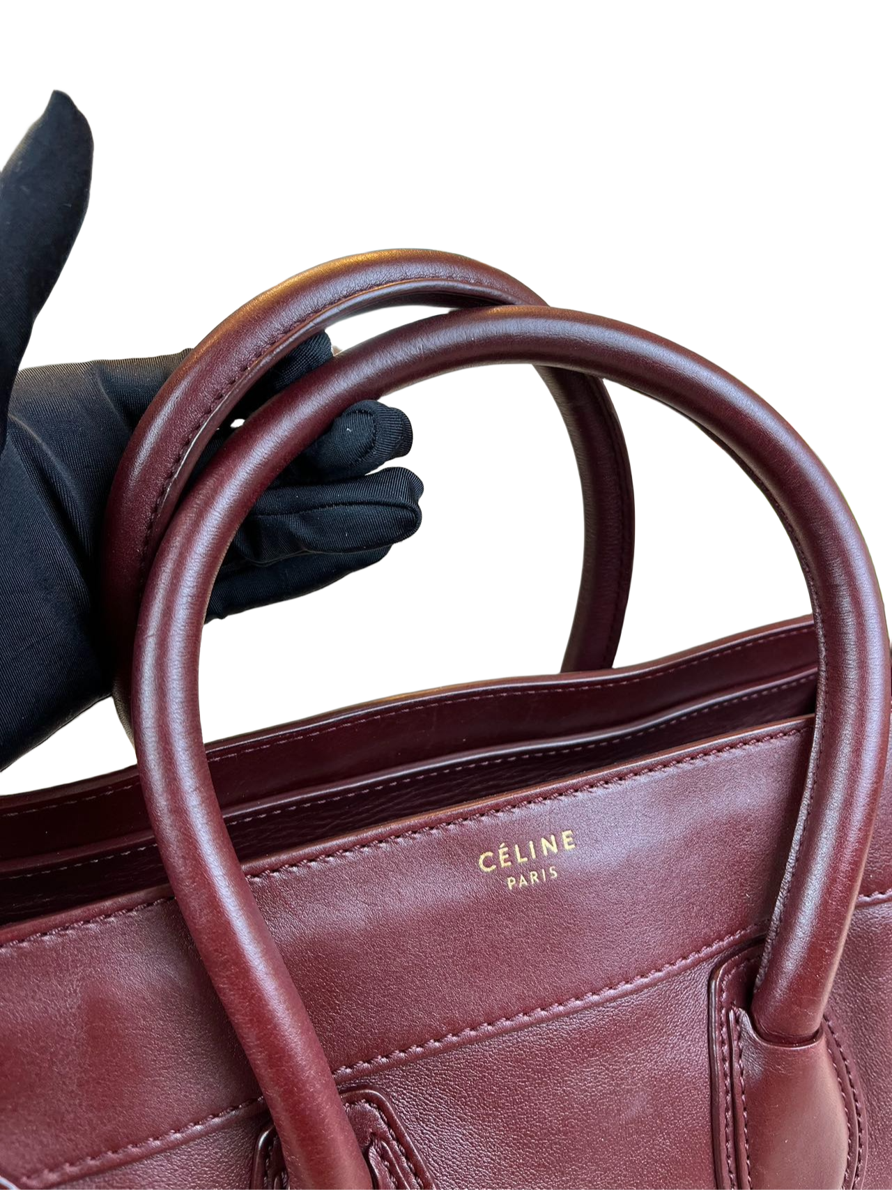 Preloved Celine Wine Color Mini Luggage Totes Satchel