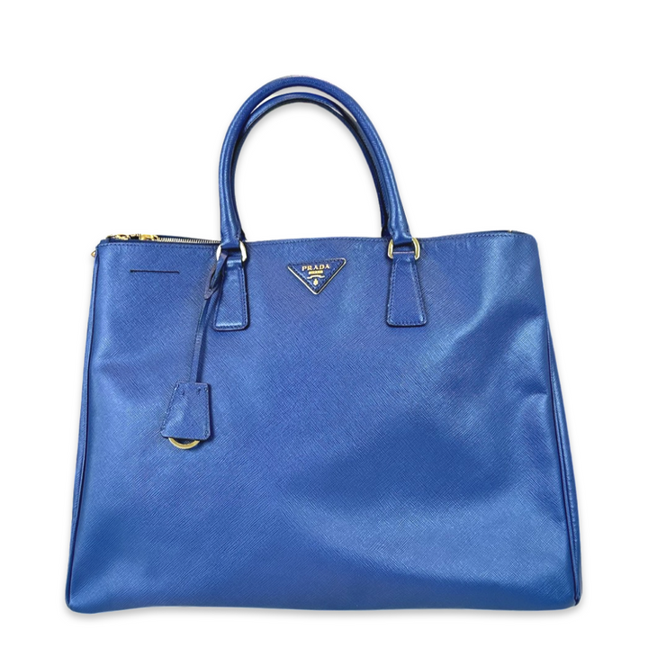 Pre-Owned Prada Blue Leather Saffiano Lux Large Tote Satchel