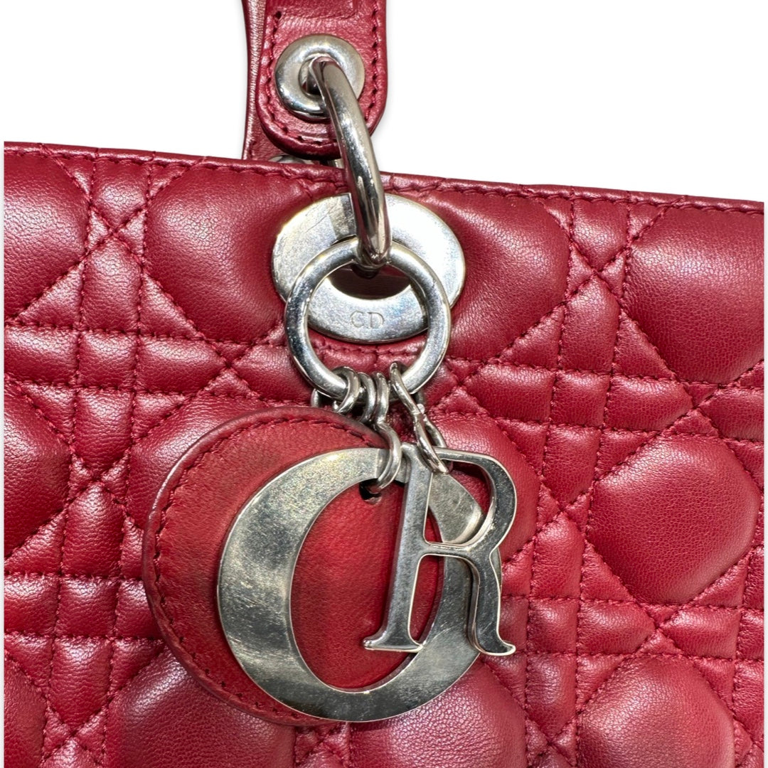 Pre-Owned Dior Red Leather Large LambSkin Lady Dior Shoulder Bag
