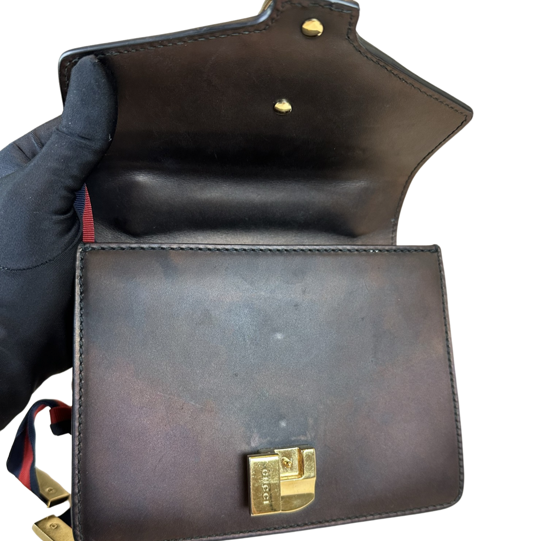 Pre-owned Gucci Mini Black Metallic Sylvie Shoulder Bag
