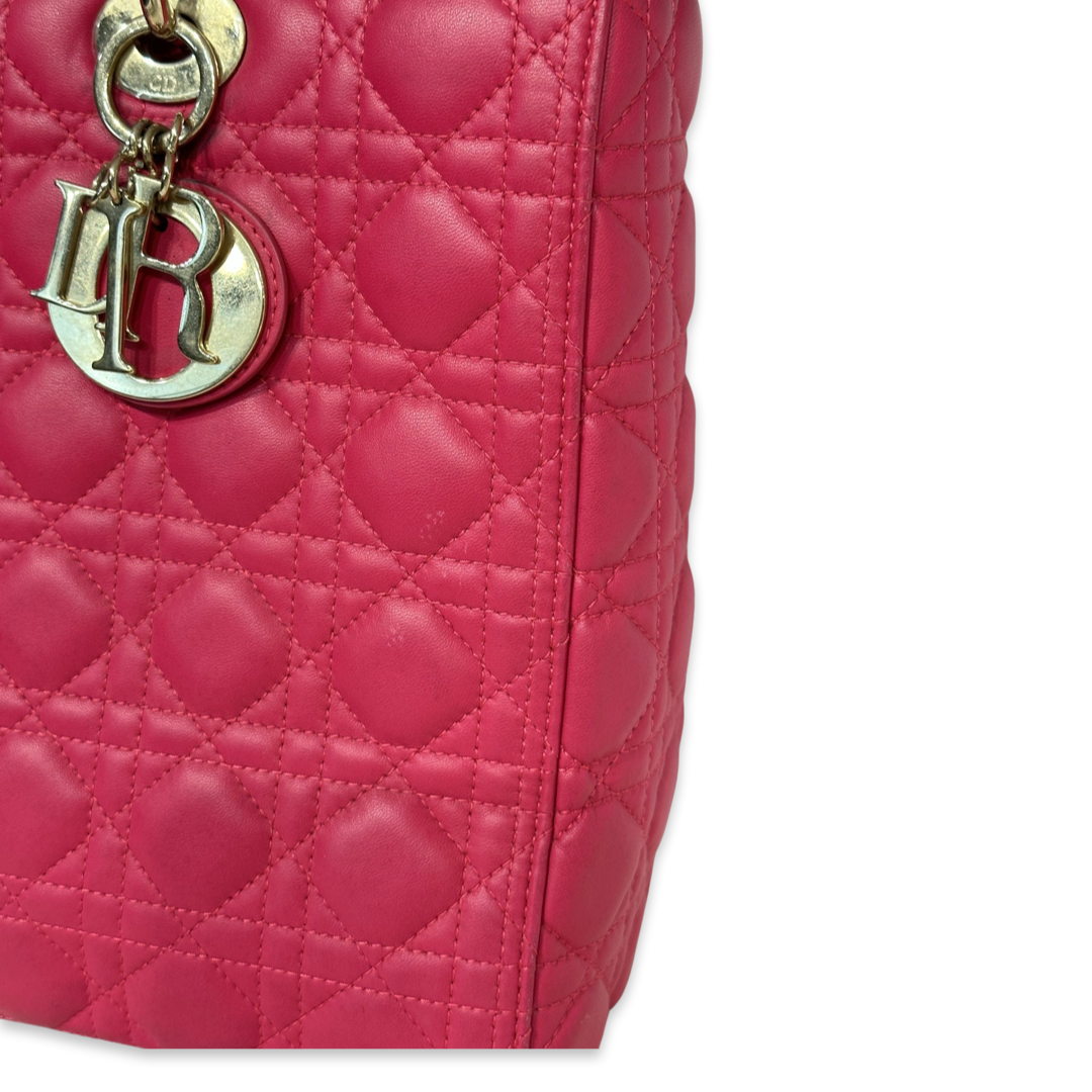 Pre-Owned Dior Pink Lambskin Leather Large Lady Dior Shoulder Bag