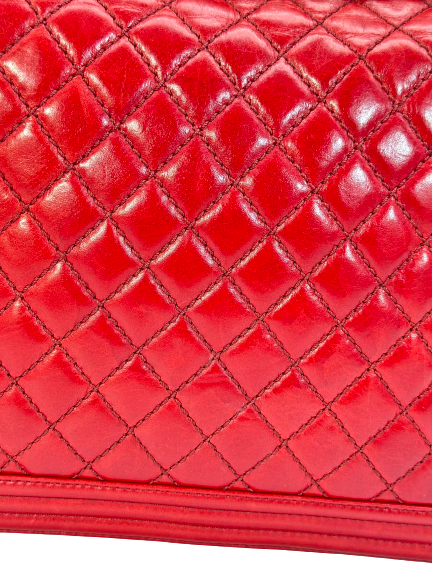 Pre-Owned Chanel Red Leather XL Boy Bag Shoulder Bag Crossbody