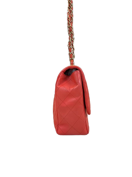 Preloved Chanel Orange Lambskin Classic Flap Jumbo Shoulder Bag