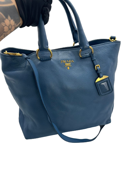 Pre-Owned Prada Blue Leather Large Totes Shoulder Bag Crossbody