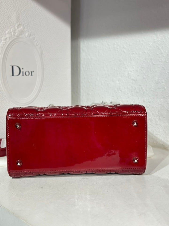 Dior red patent leather medium lady Dior shoulder bag