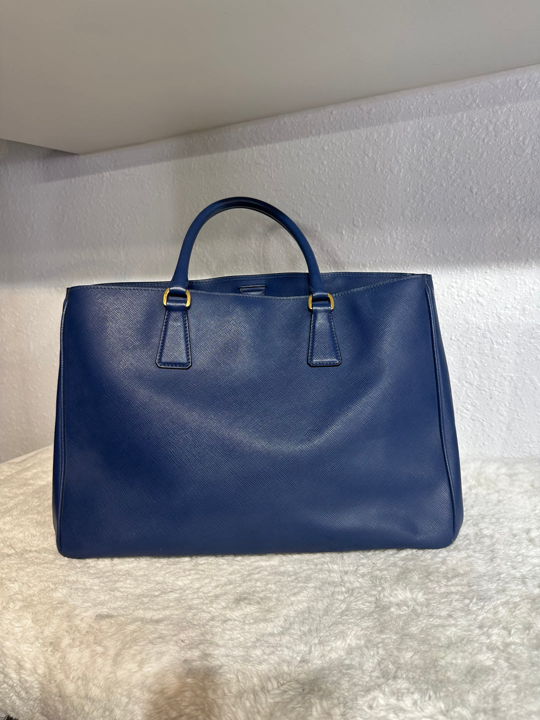 Prada blue Saffiano leather tote shoulder bag