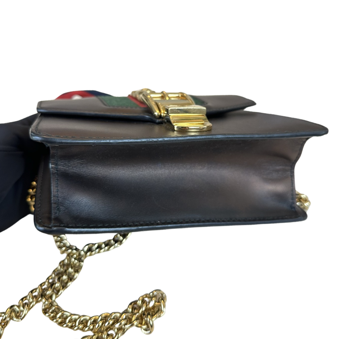 Pre-owned Gucci Mini Black Metallic Sylvie Shoulder Bag