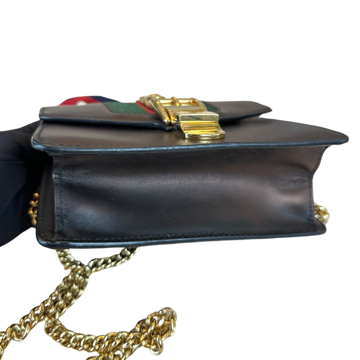 Pre-owned Gucci Mini Black Metallic Sylvie Shoulder Bag
