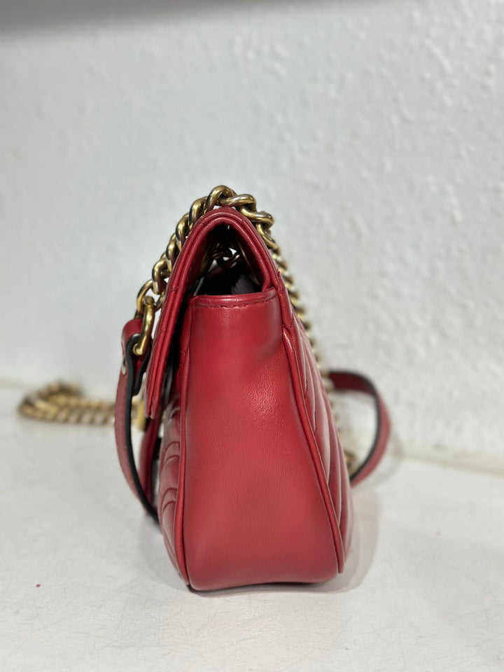 Gucci Red Leather Small Marmont shoulder bag crossbody