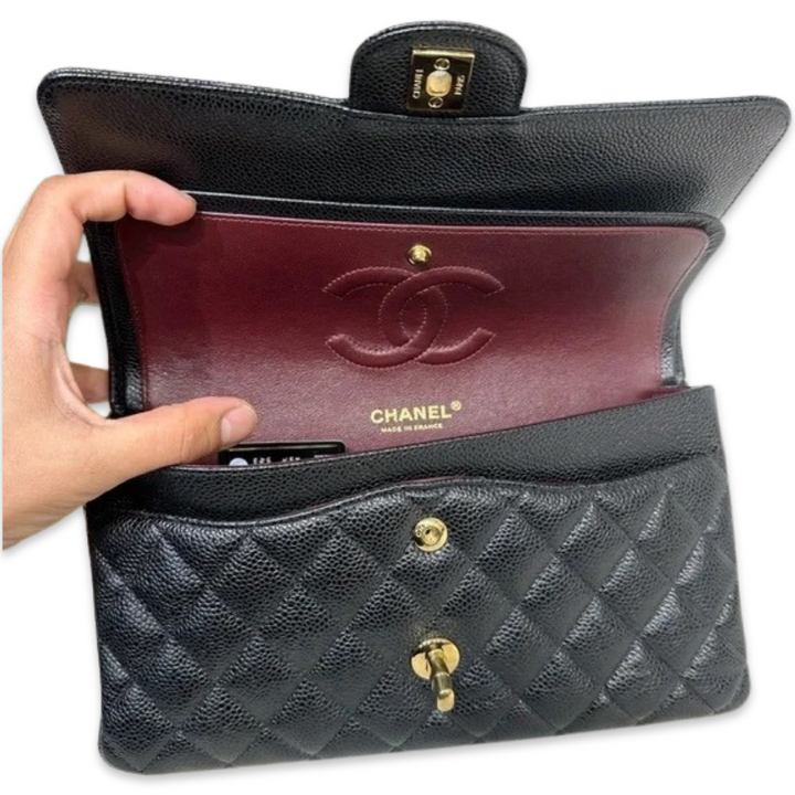 Pre-Owned Chanel Black Caviar Leather Classic Double Flap Shoulder Bag