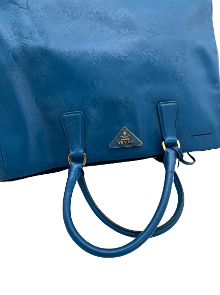 Preloved Prada Blue Lux Saffiano Large Satchel Handbag