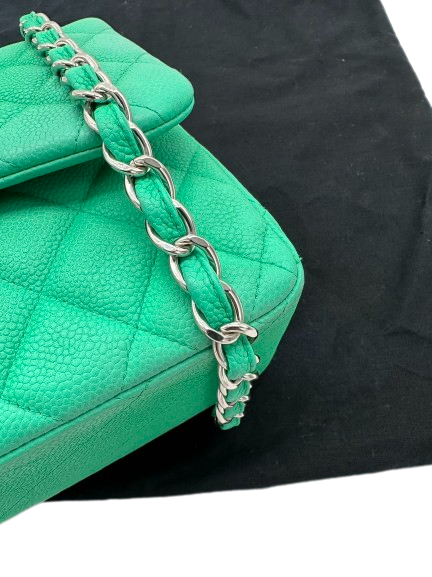 Preloved Chanel Green Quilted Caviar Jumbo Classic Double Flap Shoulder Bag