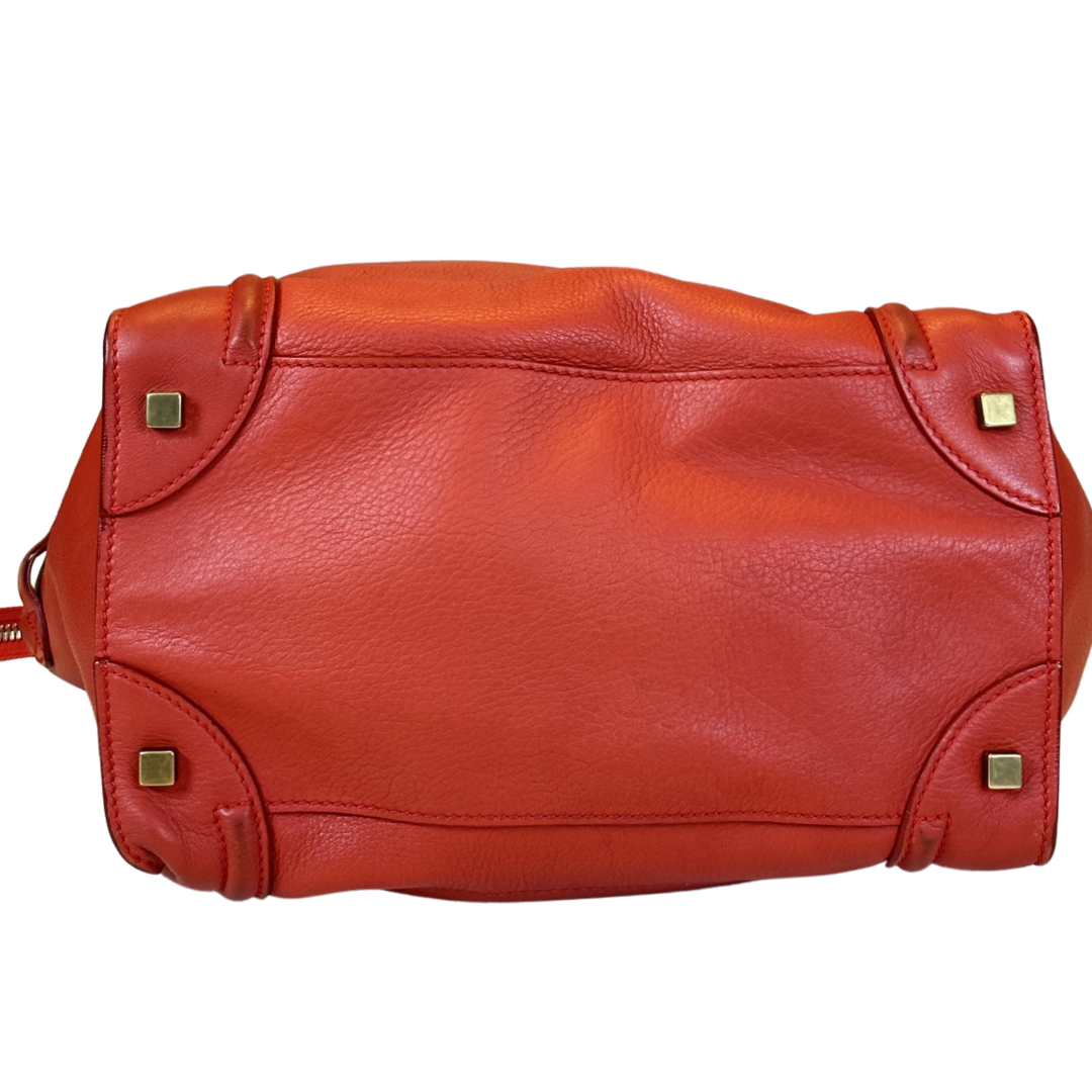 Pre-Owned Celine Orange Red Leather Mini Luggage Large Top Handle Bag