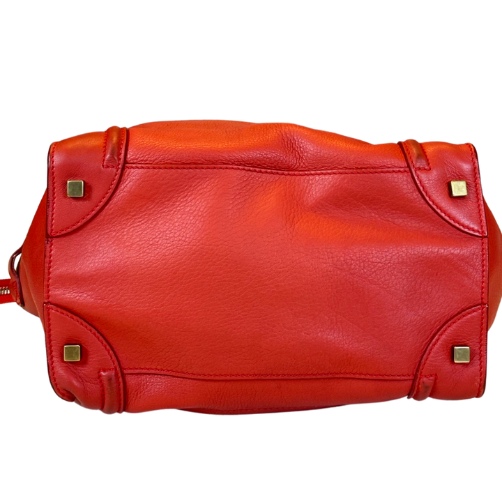 Pre-Owned Celine Orange Red Leather Mini Luggage Large Top Handle Bag
