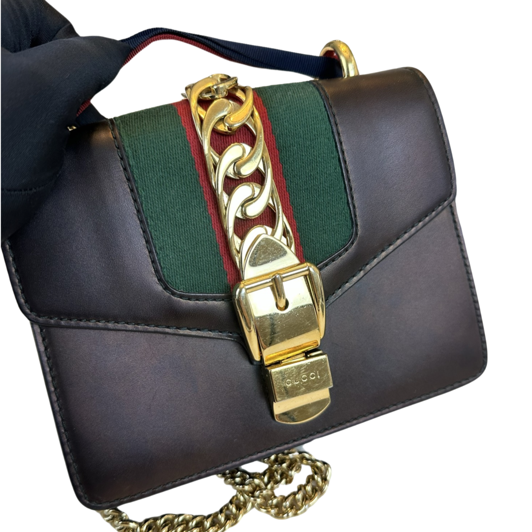 Pre-owned Gucci Mini Black Metallic Sylvie Shoulder Bag