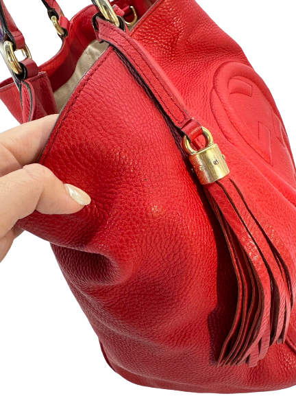 Preloved Gucci GG Logo Red Leather Soho Totes Shoulder Bag