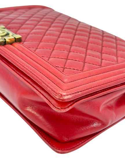 Preloved Chanel Red Leather XL Boy Bag Shoulder Bag Crossbody