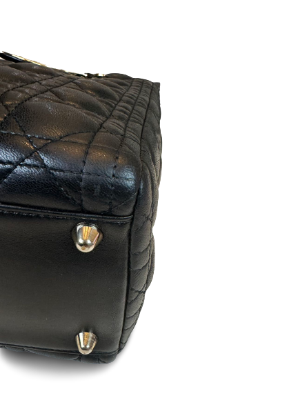 Preloved Christian Dior Black Leather Large Lady Dior Shoulder Bag