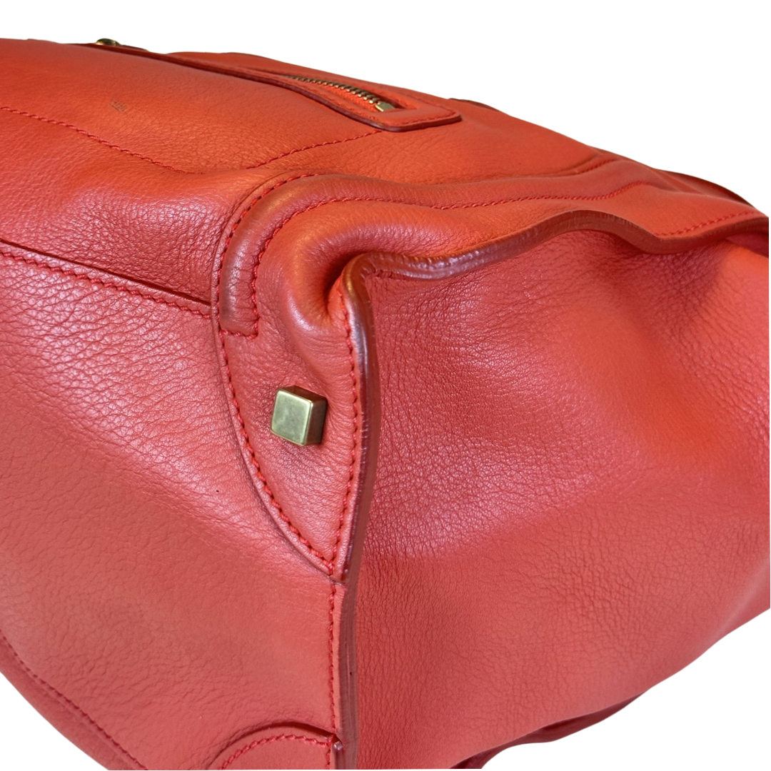 Pre-Owned Celine Orange Red Leather Mini Luggage Large Top Handle Bag