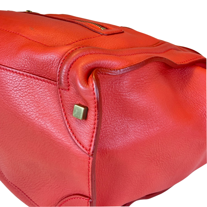 Pre-Owned Celine Orange Red Leather Mini Luggage Large Top Handle Bag