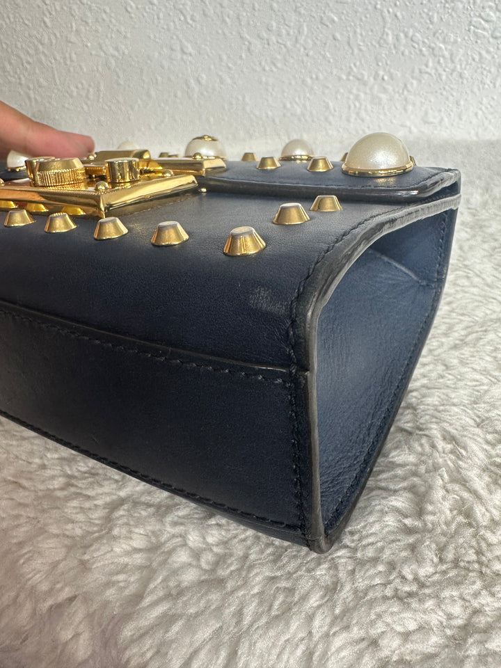 Gucci Navy Blue Pearl Small Padlock Shoulder Bag