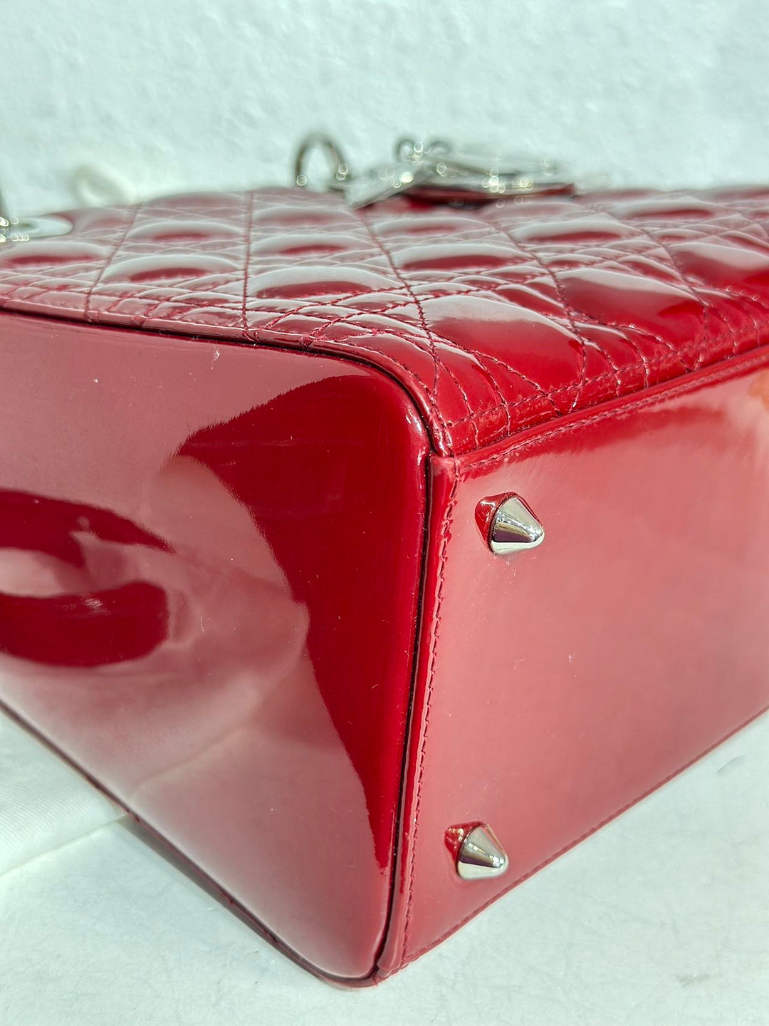 Dior red patent leather medium lady Dior shoulder bag