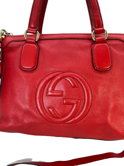 Pre-Owned Gucci GG Logo Red Leather Soho Shoulder Bag Crossbody