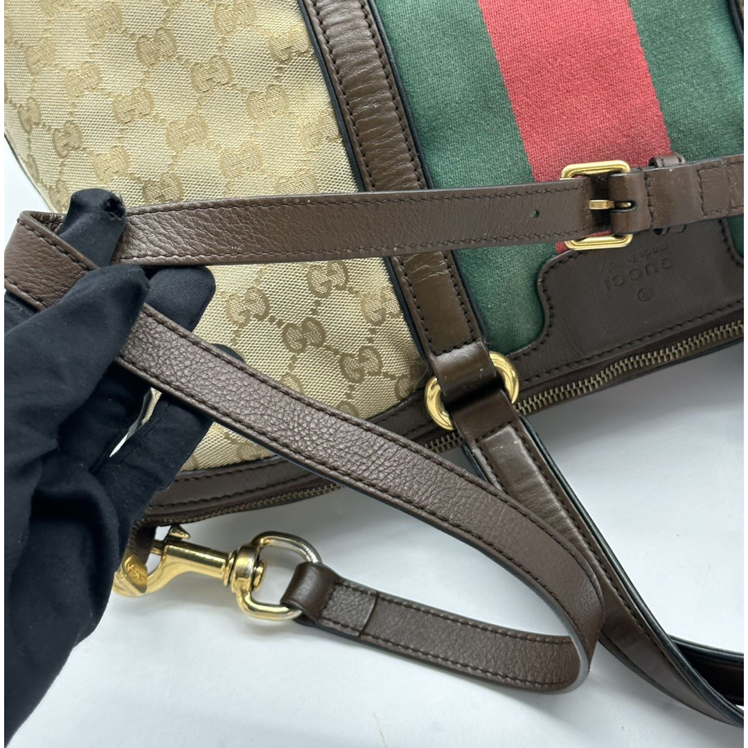 Pre-Owned Gucci GG Logo Supreme Red And Green Strip Shoulder Bag