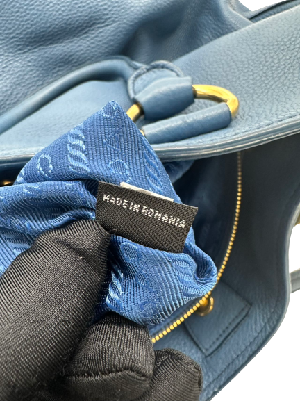 Pre-Owned Prada Blue Leather Large Totes Shoulder Bag Crossbody