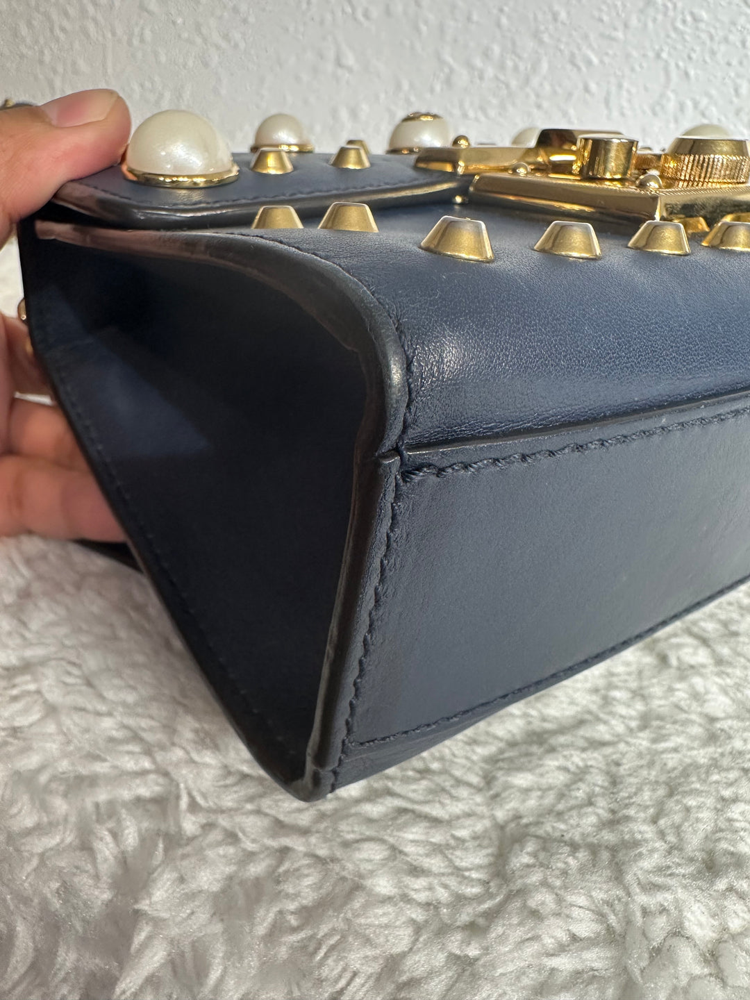 Gucci Navy Blue Pearl Small Padlock Shoulder Bag