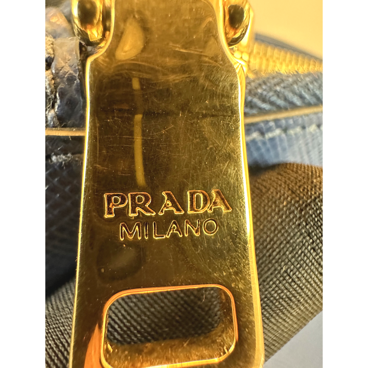Pre-Owned Prada Blue Leather Saffiano Lux Large Tote Satchel